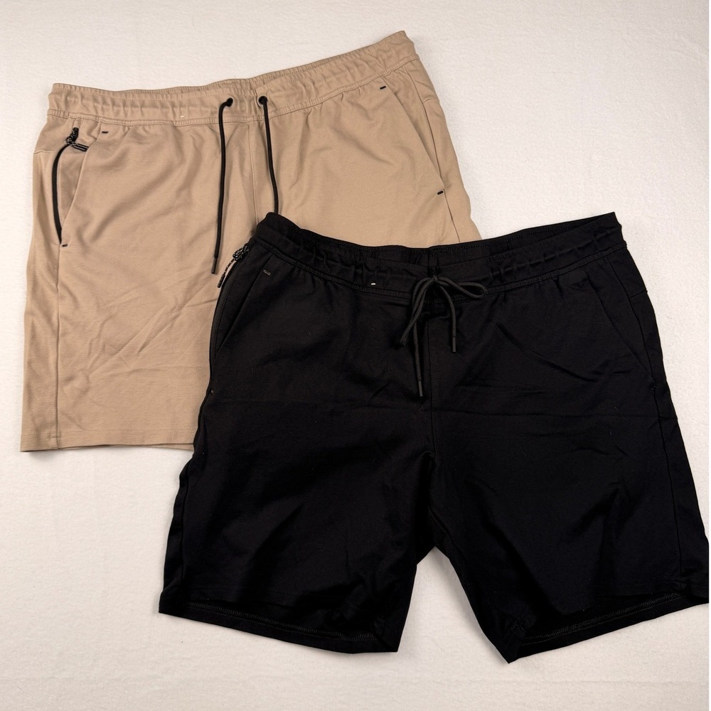 Members Mark Mens Luxe Short Set of 2 Black Khaki Athletic Gym Shorts XL